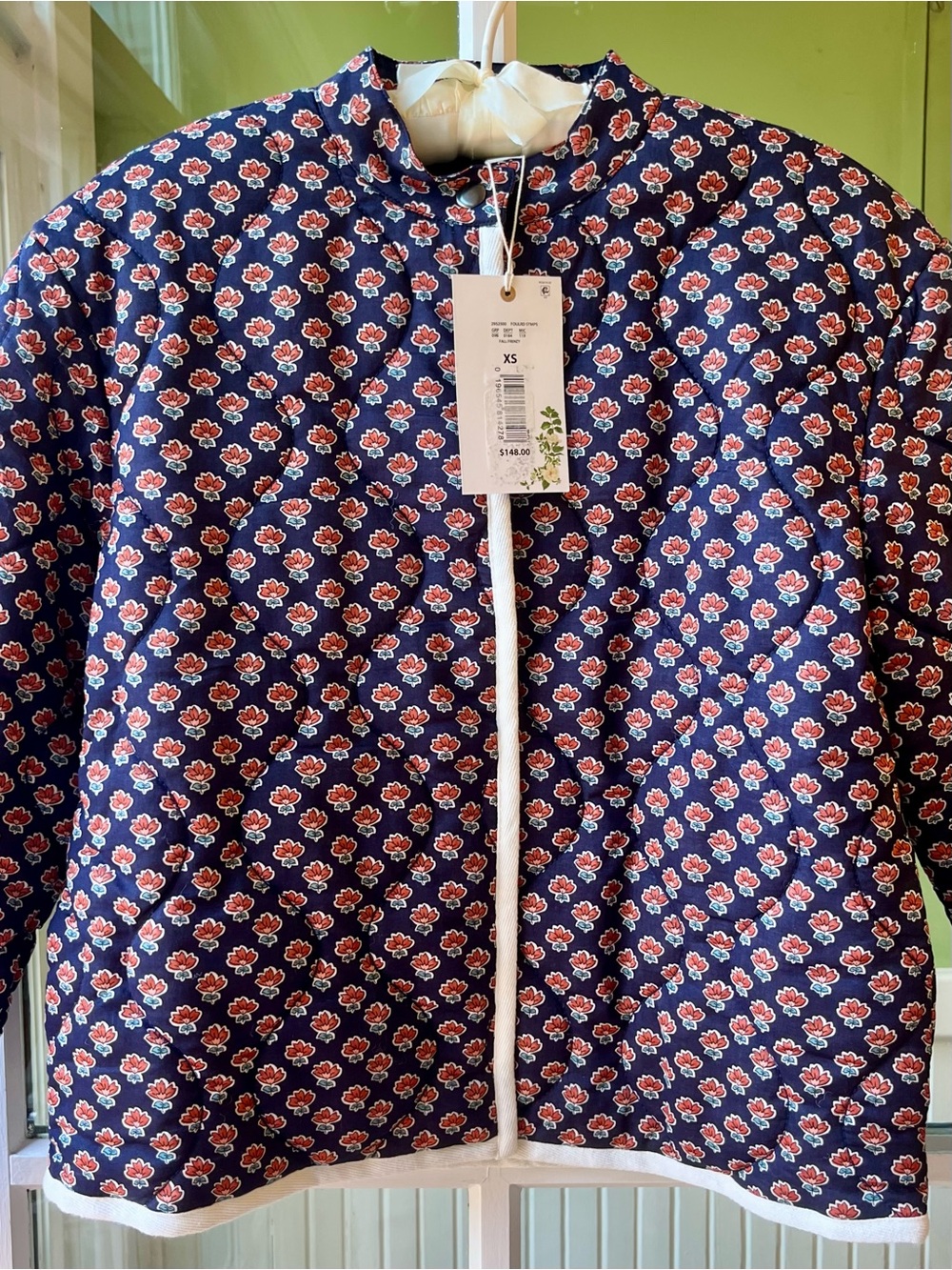 NWT Chelsea & Violet Blue Quilted Jacket with Red Ditsy Floral Print Boxy